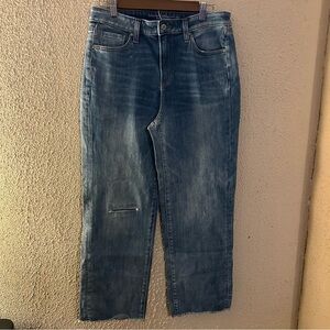 Chico's High Rise Straight Leg Jeans Size 10R Distressed Denim Casual Everyday
